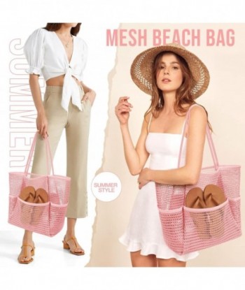 Sac de plage KPX avec mini poche, sacs fourre-tout de plage pour femmes, grands sacs de voyage pliables en maille pour piscine - Résistant au sable