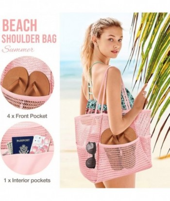 Sac de plage KPX avec mini poche, sacs fourre-tout de plage pour femmes, grands sacs de voyage pliables en maille pour piscine - Résistant au sable