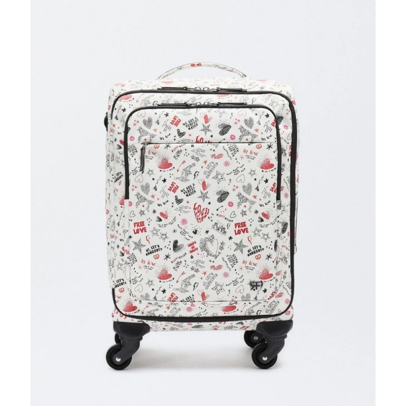 VALISE CABINE EFFET NYLON impression blanche