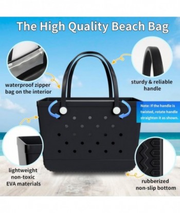 Sac de plage en caoutchouc extra large avec sac intérieur à fermeture éclair étanche, sac fourre-tout lavable et durable, sacs de rangement