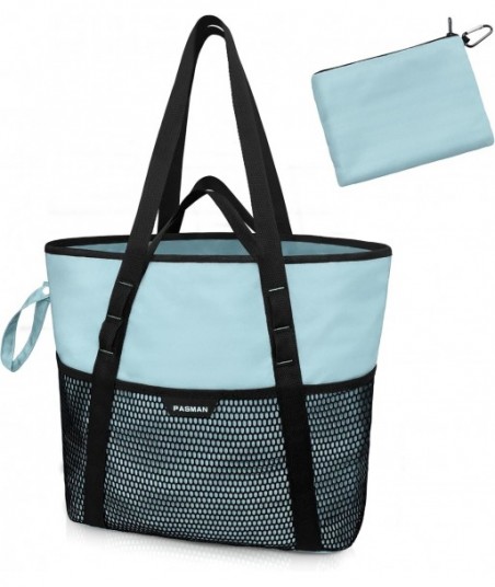 Sac de plage avec fermeture éclair – Sac fourre-tout de plage résistant au sable à 8 poches pour femme, sac de bain familial léger et pliable pour les vacances