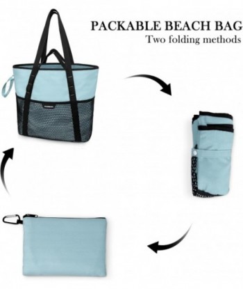 Sac de plage avec fermeture éclair – Sac fourre-tout de plage résistant au sable à 8 poches pour femme, sac de bain familial léger et pliable pour les vacances