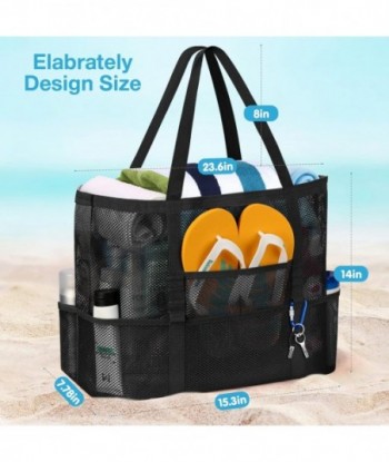 Sac de plage en maille KPX, grand sac fourre-tout de plage pour femme, sac de piscine en maille pliable avec mini poches - Résistant au sable, imperméable