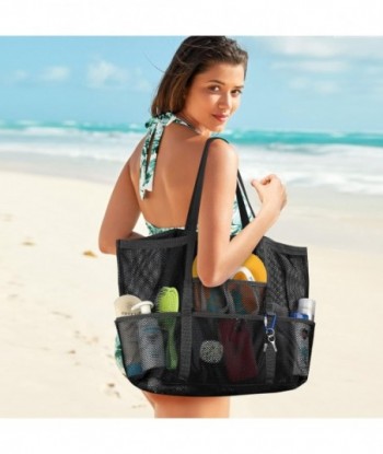 Sac de plage en maille KPX, grand sac fourre-tout de plage pour femme, sac de piscine en maille pliable avec mini poches - Résistant au sable, imperméable