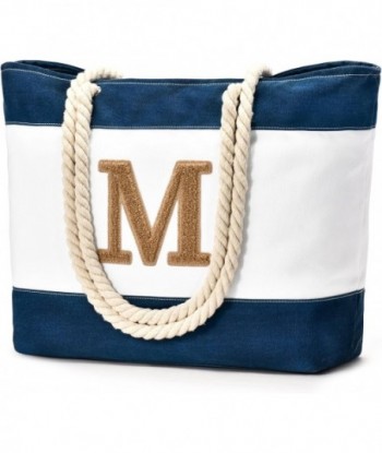 Sac de plage initial Becokan Sac fourre-tout de plage en toile imperméable à fermeture éclair Cadeaux personnalisés pour femmes Son anniversaire Essentiels de voyage