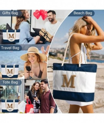 Sac de plage initial Becokan Sac fourre-tout de plage en toile imperméable à fermeture éclair Cadeaux personnalisés pour femmes Son anniversaire Essentiels de voyage