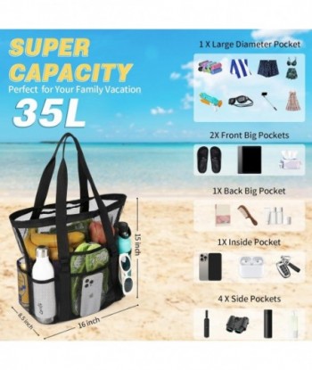 Sac de plage en maille Tavaleu, grands sacs de plage pour femmes, sac fourre-tout de plage avec poches multifonctionnelles pour les voyages/vacances en famille