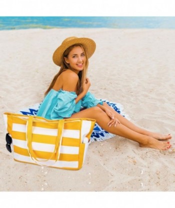 Grand sac de plage Iioscre pour femme, sac fourre-tout de plage en nylon imperméable avec fermeture éclair et poches, sac de plage résistant au sable pour voyage