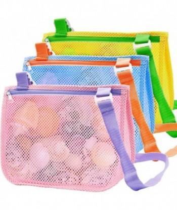 Sac de plage en maille pour jouets de plage, 3 sacs de collecte de coquillages avec bretelles réglables, jouets de sable pour enfants, sacs de coquillages pour ramasser des coquillages