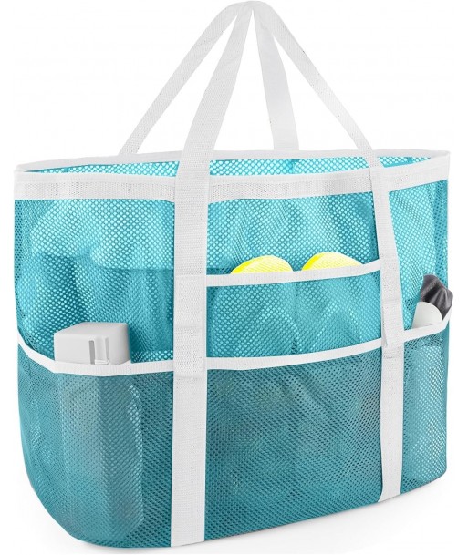 Sac de plage en maille EASYFUN - Grand sac fourre-tout de plage pour la famille Sac de plage pour jouets et essentiels de vacances, bleu ciel