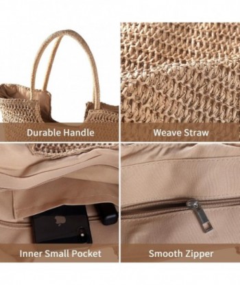 Sac de plage en paille pour femme : sac d'été pour les voyages et les vacances - sac fourre-tout tissé pour femme