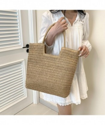 Sac de plage en paille pour femme : sac d'été pour les voyages et les vacances - sac fourre-tout tissé pour femme