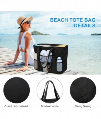 Sac de plage avec fermeture éclair - grand sac de piscine imperméable avec filet et poches Sac fourre-tout de plage résistant au sable, natation pour femme