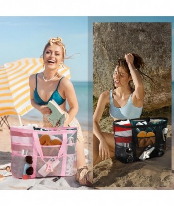 Sac de plage en maille YOOLIFE - Sac de plage et poches initiales, sac fourre-tout de voyage, sac de piscine, cadeaux personnalisés pour l'anniversaire des femmes