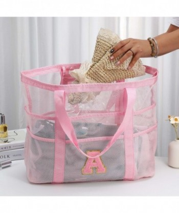 Sac de plage en maille YOOLIFE - Sac de plage et poches initiales, sac fourre-tout de voyage, sac de piscine, cadeaux personnalisés pour l'anniversaire des femmes