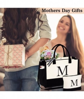 Cadeaux YOOLIFE pour femmes - Sac fourre-tout en toile avec initiale et trousse de maquillage avec sangle réglable, cadeaux d'anniversaire pour femmes et elle