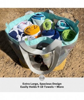 Sac de plage en maille STOVER LG - Sac fourre-tout pour vacances, shopping, voyage - Pliable avec pochette de rangement - Femmes, hommes et familles - Résistant à l'eau