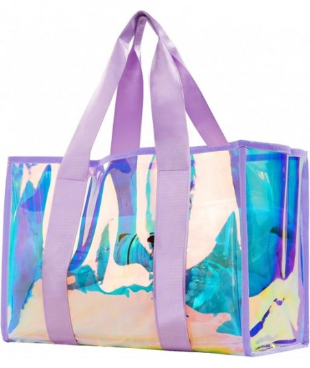 Grand sac fourre-tout de plage pour femme, 43 x 30 x 20 cm, sac de plage étanche et anti-sable avec étui pour téléphone et bracelet, sac fourre-tout transparent irisé pour piscine, essentiels de voyage