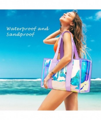 Grand sac fourre-tout de plage pour femme, 43 x 30 x 20 cm, sac de plage étanche et anti-sable avec étui pour téléphone et bracelet, sac fourre-tout transparent irisé pour piscine, essentiels de voyage