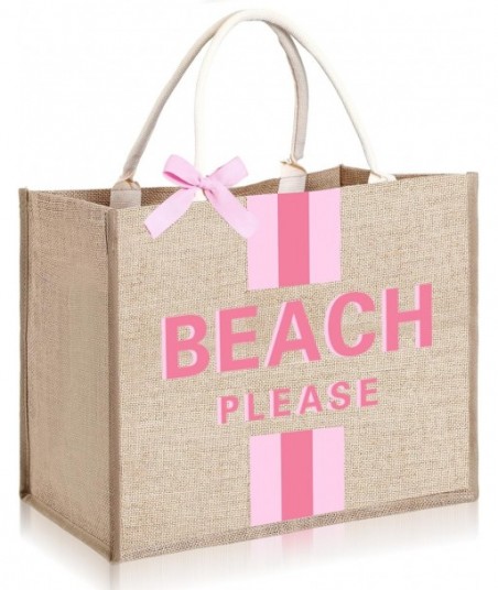 Grand sac de plage imprimé Beach Please en jute avec poignée pour femme, idéal pour les voyages, les vacances ou la plage