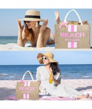 Grand sac de plage imprimé Beach Please en jute avec poignée pour femme, idéal pour les voyages, les vacances ou la plage