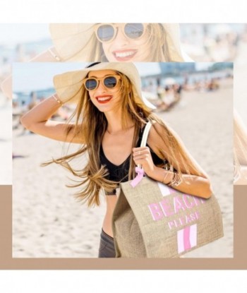 Grand sac de plage imprimé Beach Please en jute avec poignée pour femme, idéal pour les voyages, les vacances ou la plage