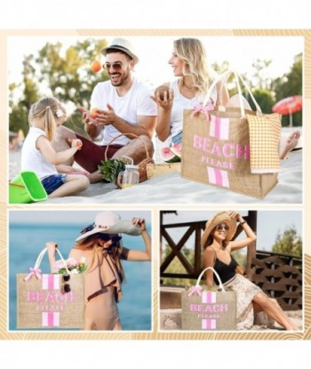 Grand sac de plage imprimé Beach Please en jute avec poignée pour femme, idéal pour les voyages, les vacances ou la plage