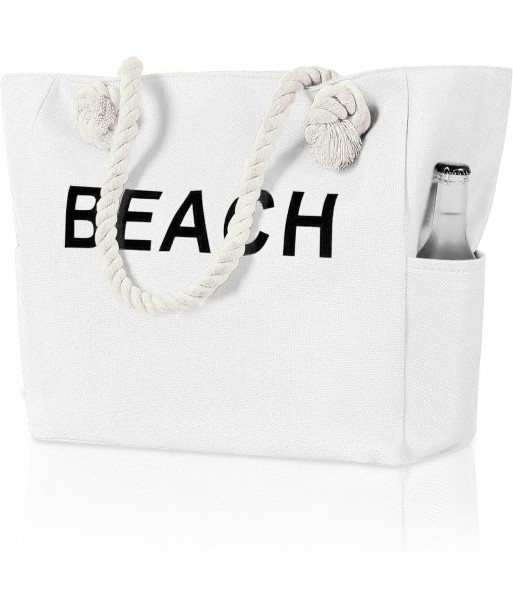 Grand sac fourre-tout de plage en toile avec fermeture éclair pour femmes, essentiels pour la natation, les voyages, le shopping, la salle de sport et les vacances à la plage