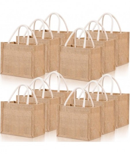 Cunno Lot de 12 mini sacs fourre-tout en toile de jute réutilisables avec poignée Petit sac cadeau en toile vierge DIY Imperméable pour mariage Plage