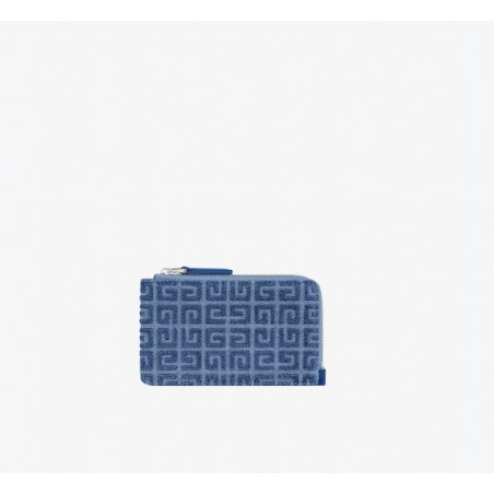 Porte-cartes zippé G-Cut en denim 4G et cuir Bleu Moyen