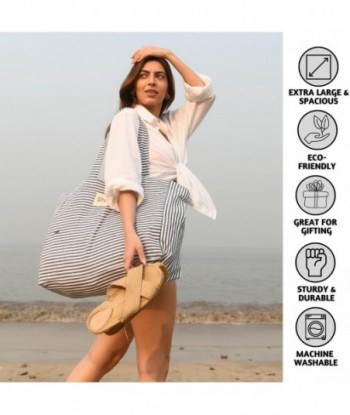 Sac de plage Folkulture pour femme | 17 x 14 pouces - Sac fourre-tout de plage 100 % coton avec poche zippée à l'intérieur, grand sac de piscine tissé