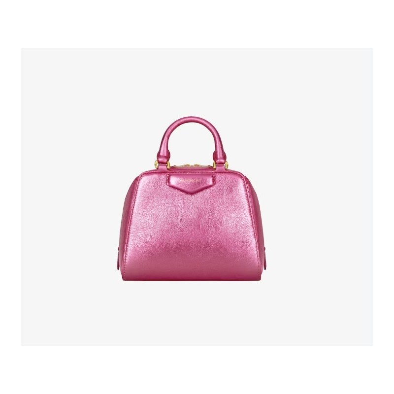 Sac Antigona Cube Nano en cuir laminé Sacs Framboise