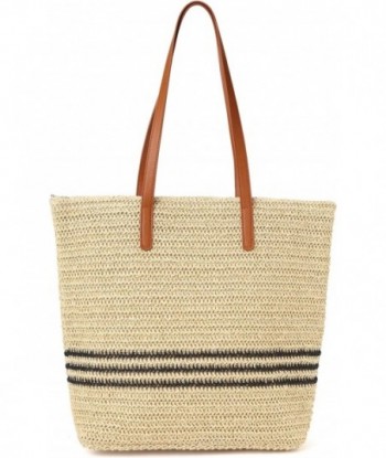 Sac de plage tissé Grands sacs fourre-tout Sacs à bandoulière en paille Sac à main fourre-tout pour femme avec fermeture éclair