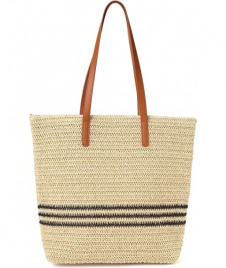 Sac de plage tissé Grands sacs fourre-tout Sacs à bandoulière en paille Sac à main fourre-tout pour femme avec fermeture éclair