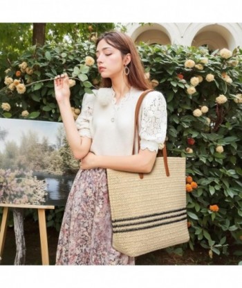 Sac de plage tissé Grands sacs fourre-tout Sacs à bandoulière en paille Sac à main fourre-tout pour femme avec fermeture éclair