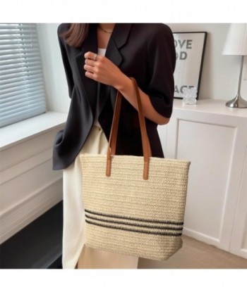 Sac de plage tissé Grands sacs fourre-tout Sacs à bandoulière en paille Sac à main fourre-tout pour femme avec fermeture éclair