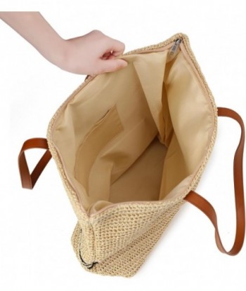 Sac de plage tissé Grands sacs fourre-tout Sacs à bandoulière en paille Sac à main fourre-tout pour femme avec fermeture éclair