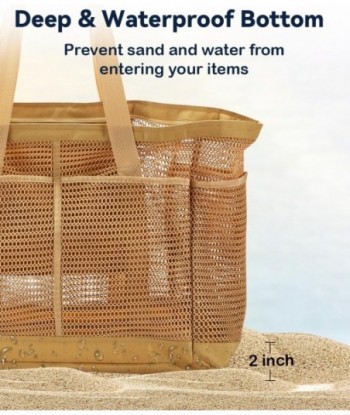 Sac de plage en maille extra large de 23 pouces 60 L, sac fourre-tout de plage XL avec fermeture éclair, sacs de plage imperméables et résistants au sable pour piscine