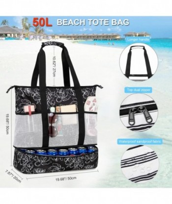 Octsky Sac de plage fourre-tout avec glacière 9 poches Fermeture éclair Imperméable Anti-sable Anti-fuite XL Sacs de plage pour femmes