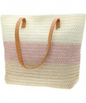 Grand sac fourre-tout en paille pour femme, sac de plage tissé en rotin, sacs à bandoulière à rayures colorées d'été, sac à main