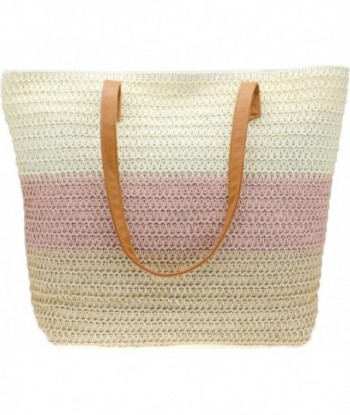 Grand sac fourre-tout en paille pour femme, sac de plage tissé en rotin, sacs à bandoulière à rayures colorées d'été, sac à main