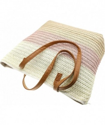 Grand sac fourre-tout en paille pour femme, sac de plage tissé en rotin, sacs à bandoulière à rayures colorées d'été, sac à main