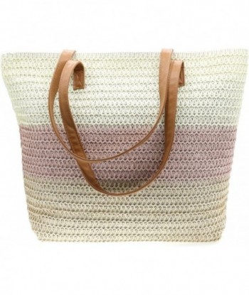 Grand sac fourre-tout en paille pour femme, sac de plage tissé en rotin, sacs à bandoulière à rayures colorées d'été, sac à main