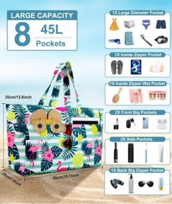 Sac de plage extra large, sacs de plage imperméables avec fermeture éclair, sacs fourre-tout de plage pliables légers, grands sacs de week-end multi-poches pour femmes, parfaits pour la piscine, le shopping, les voyages, les vacances, la salle de sport