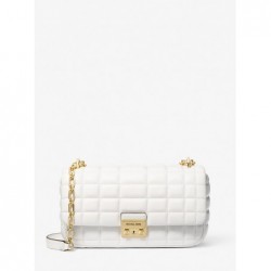 MICHAEL KORS Grand sac porté épaule en cuir matelassé Tribeca, blanc