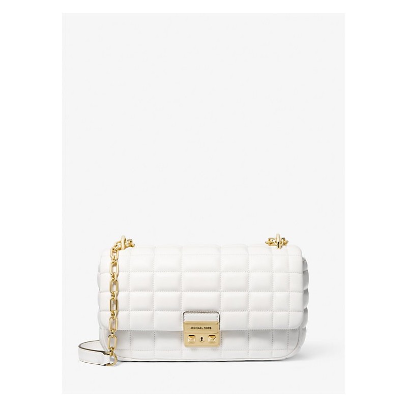 MICHAEL KORS Grand sac porté épaule en cuir matelassé Tribeca, blanc