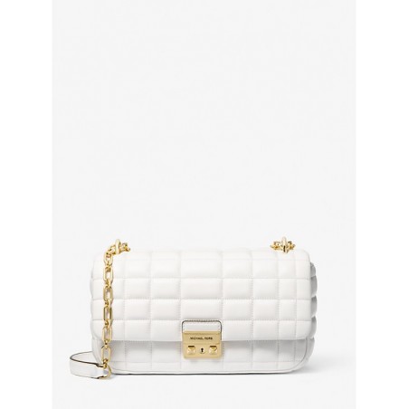 MICHAEL KORS Grand sac porté épaule en cuir matelassé Tribeca, blanc